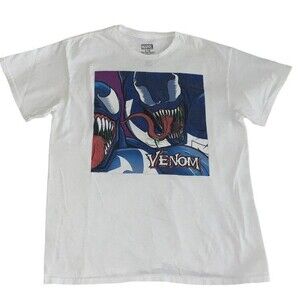 Marvel Venom Tee Men's Medium Villain White Crew Neck Spider-Man Comic T-Shirt